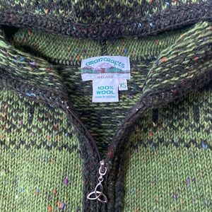 Aran Crafts Intarsia Zip Cardigan, Green size XS